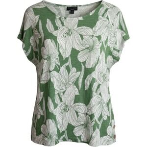 Tahari Womens XL Green White Floral 100% Linen Lagenlook Button Side Top